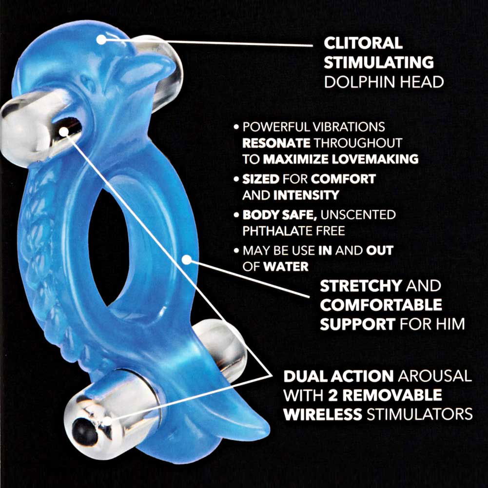 CalExotics Double Dolphin Vibrating Jelly Ring, One Size, Blue - dearlady.us