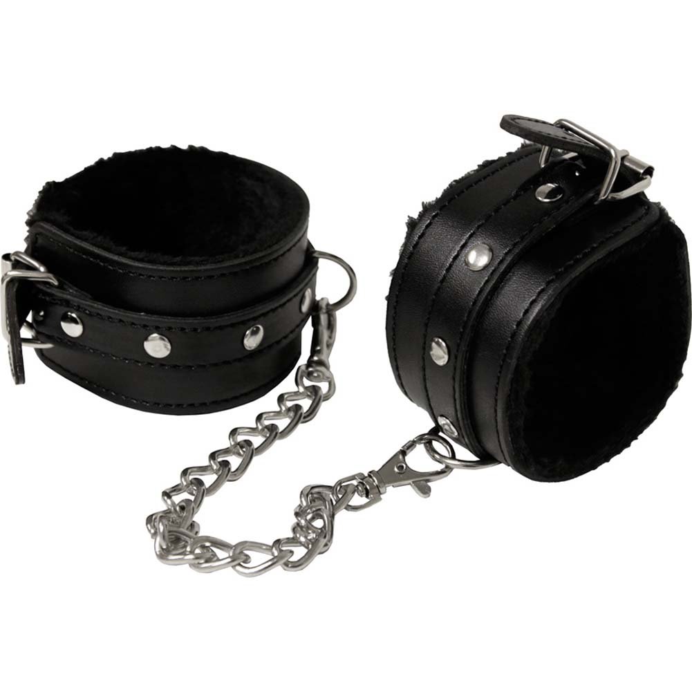 OptiSex Soft & Sexy Heavy Duty Cuffs with Silver Chain, Black