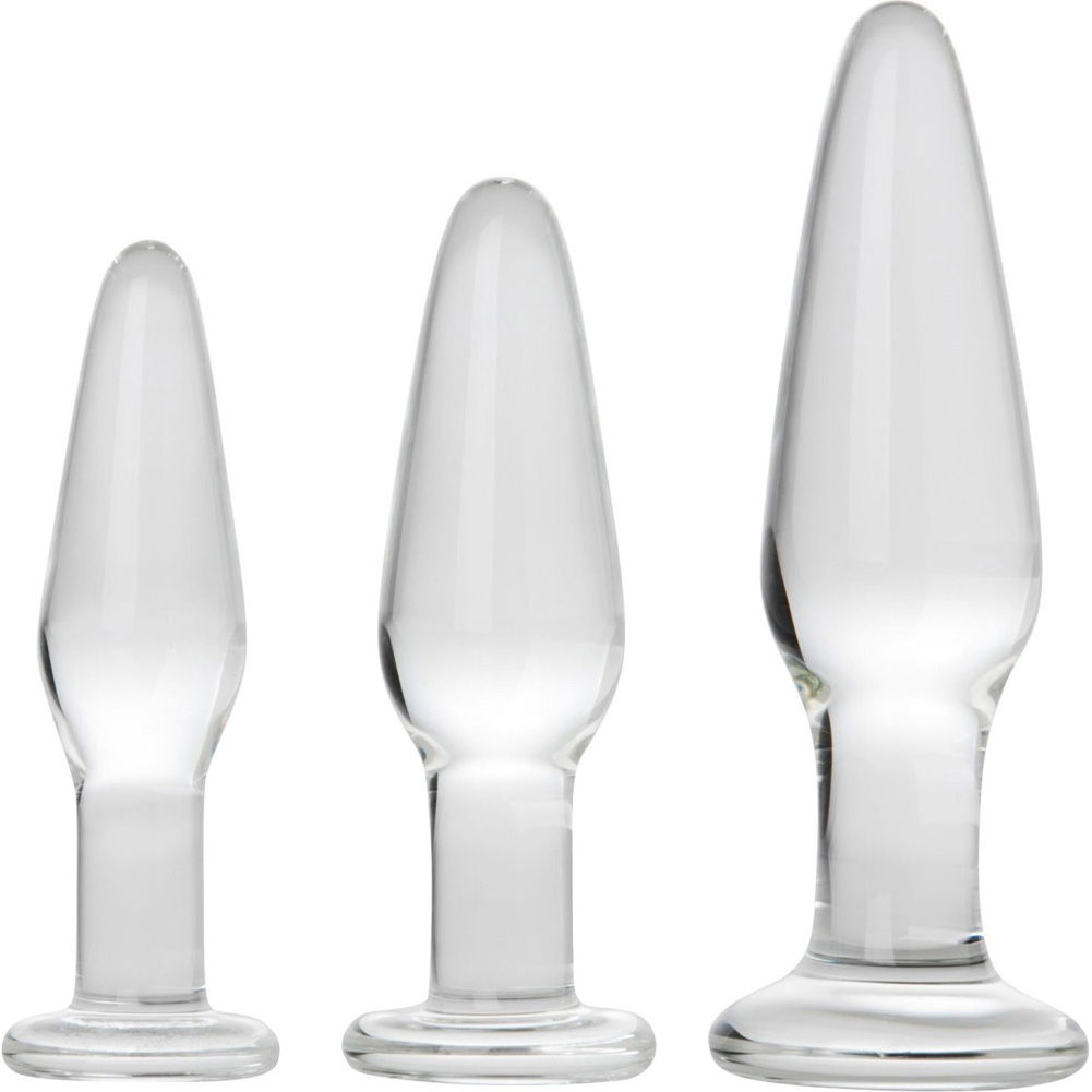 Prisms Erotic Glass Dosha 3 Piece Anal Plug Kit Clear 