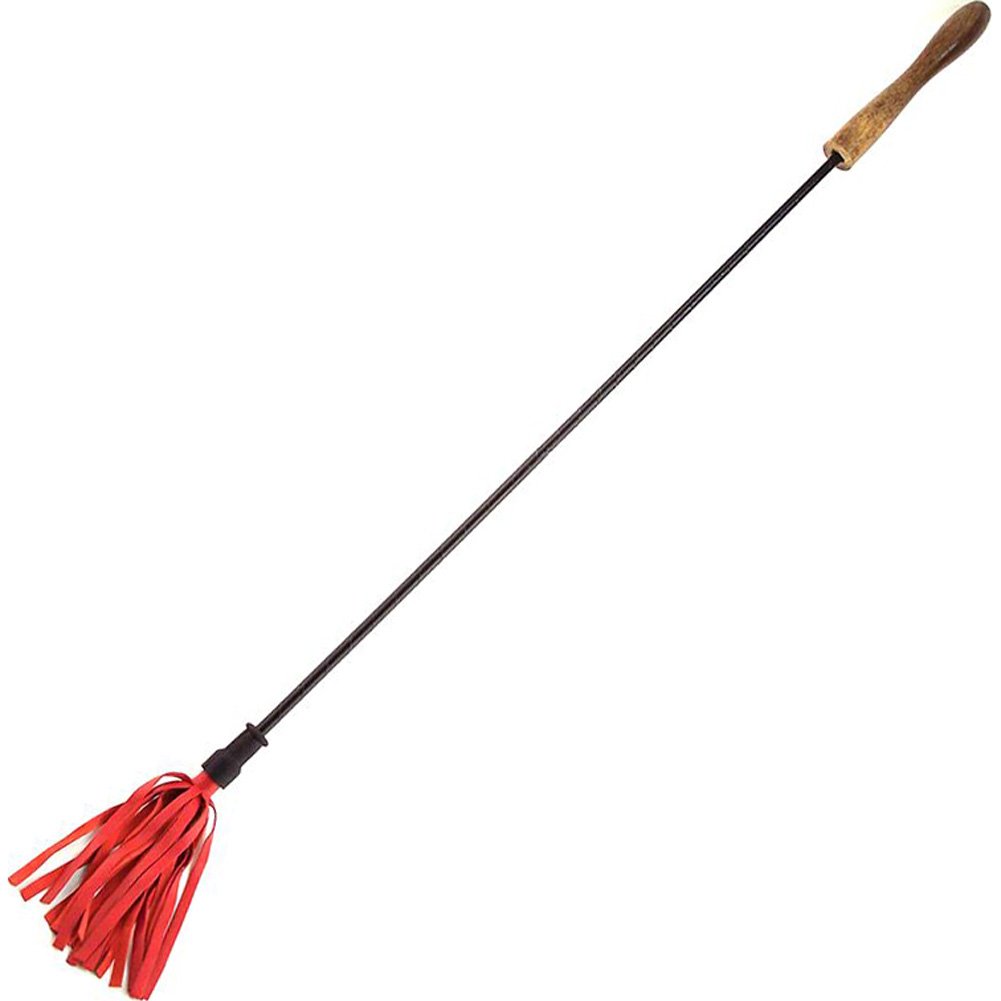 Rouge Leather Riding Crop with Wooden Handle, 23.5", Red