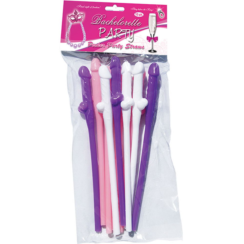 Bachelorette Party Pink and Purple Pecker Straws - 10 Straws