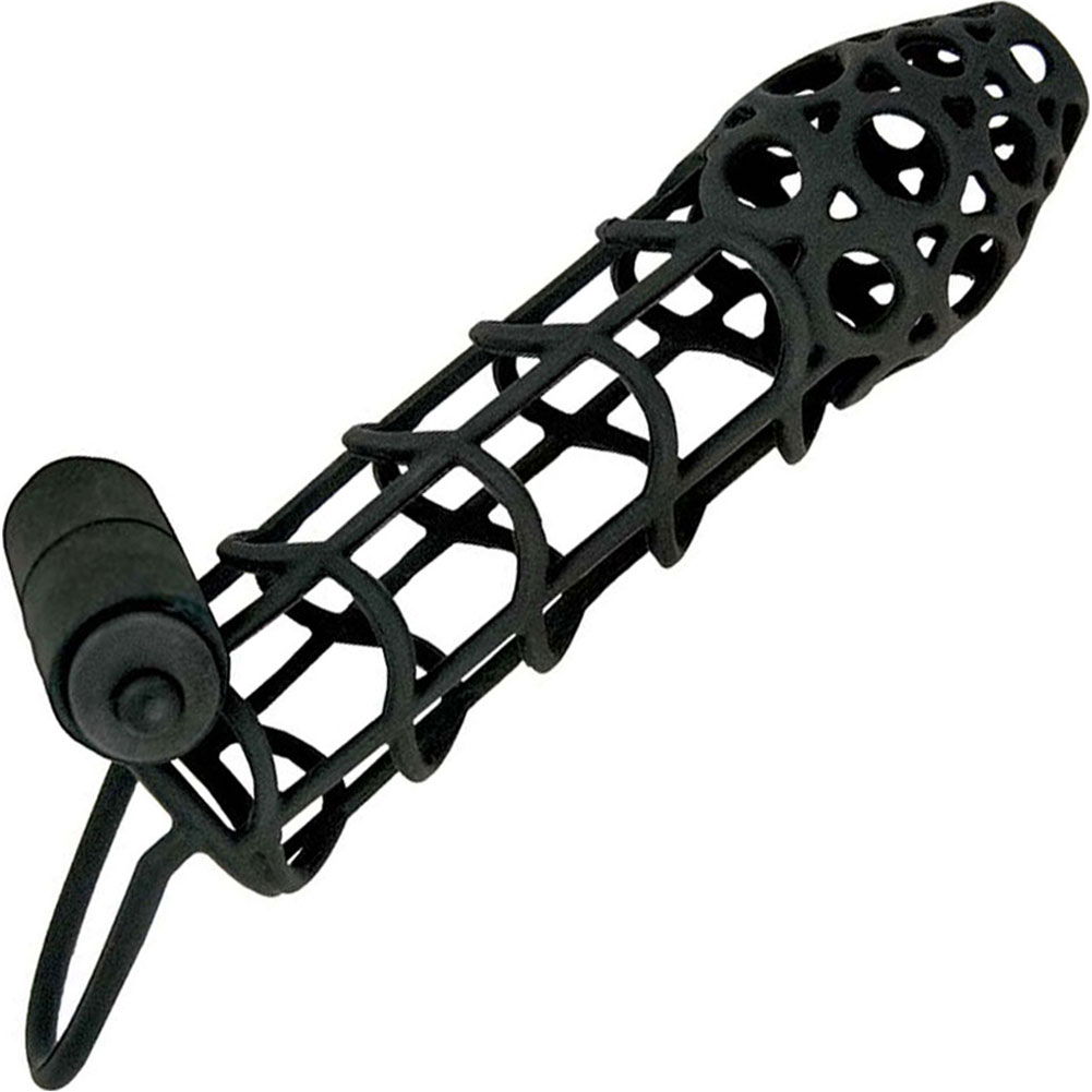 Vibrating Silicone Dildo Cage with Ball Strap, 7.25