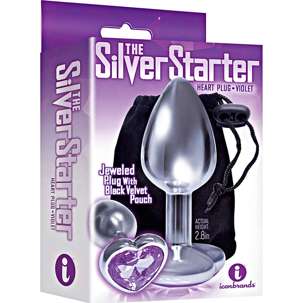 Icon Brands Silver Starter Bejeweled Steel Butt Plug, 2.8, Violet Heart - dearlady.us starter butt plug