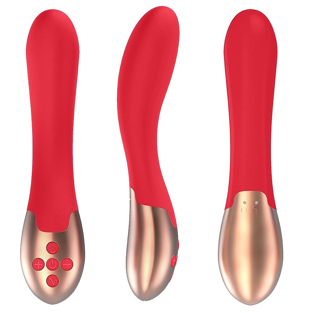 Elegance Posh Rechargeable Heating Vibrator, 8", Red/Gold - dearlady.us