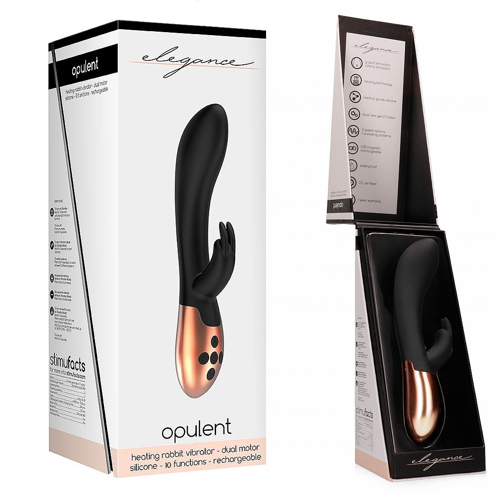 Elegance Opulent Heating Rabbit Vibrator, 8", Black/Gold - dearlady.us