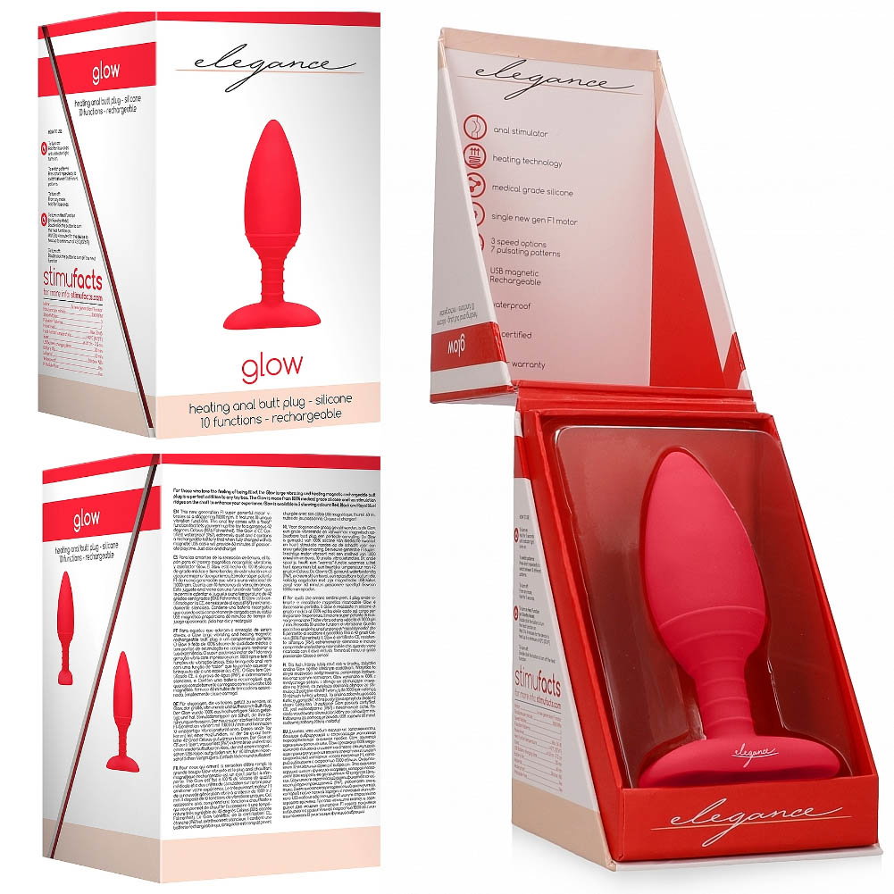 Elegance Glow Heating Vibrating Butt Plug, 4.75", Red - dearlady.us
