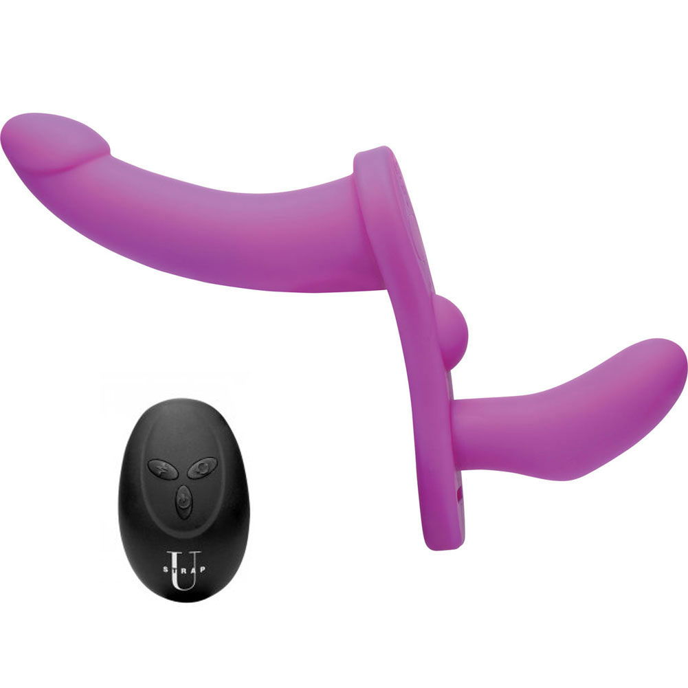 Strap U Double Take 10X Double Penetration Vibrating Strap-on Harness,  Purple - dearlady.us