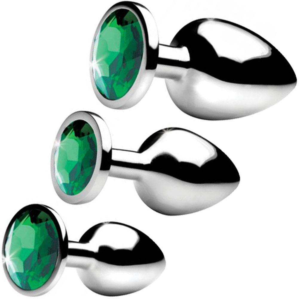Booty Sparks Smooth Metal Anal Plug with Round Base, Set of 3, Silver/Green - dearlady.us Booty Sparks Smooth Metal Anal Plug with Round Base, Set of 3, Silver/Green - dearlady.us