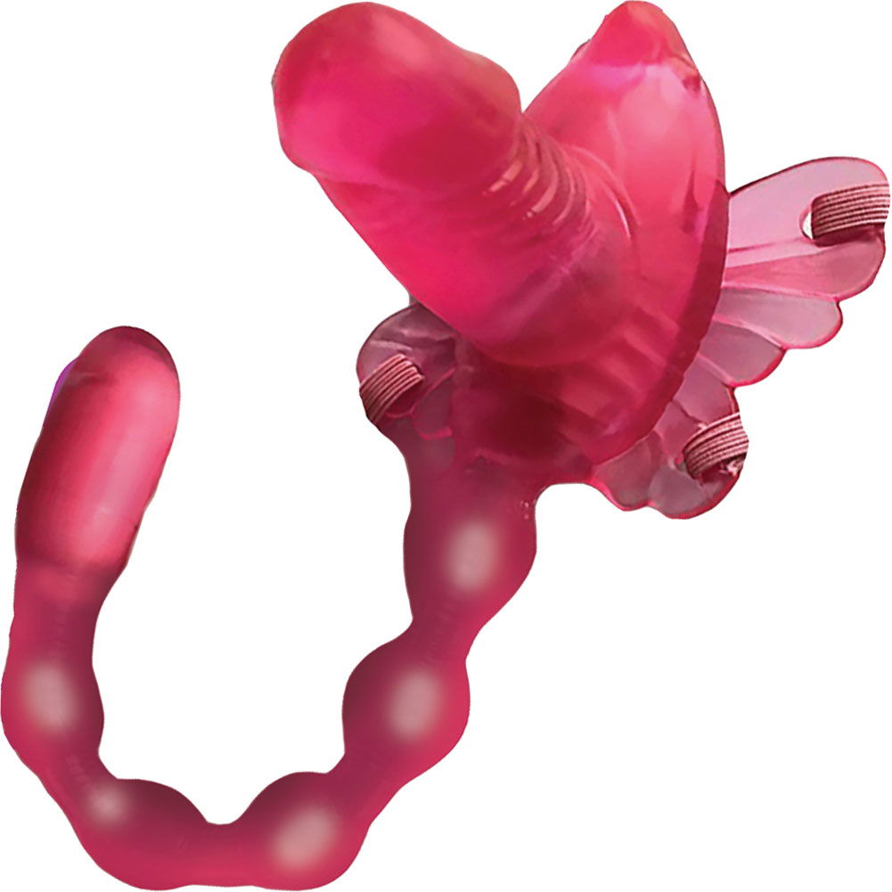 Wet Dreams Butterfly Baller Harness with Dildo and Dual Motors, Pink