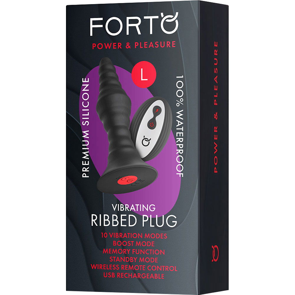 Forto Vibrating Ribbed Butt Plug With Remote Control 59 Black 