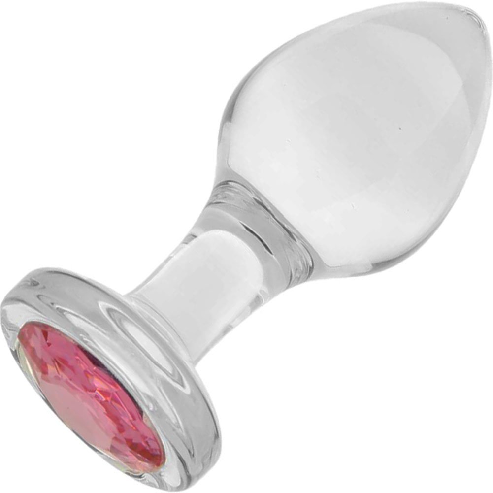 Booty Sparks Smooth Glass Anal Plug with Round Base, 3.9", Clear/Pink