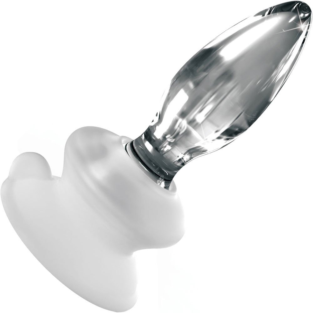 Icicles No 91 Glass Anal Plug with Silicone Suction Cup, 4", Clear