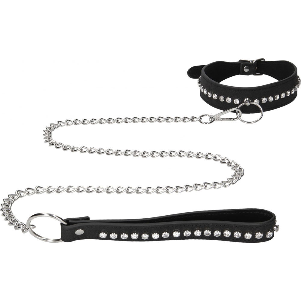 Ouch Diamond Studded Collar with Leash, Black - dearlady.us