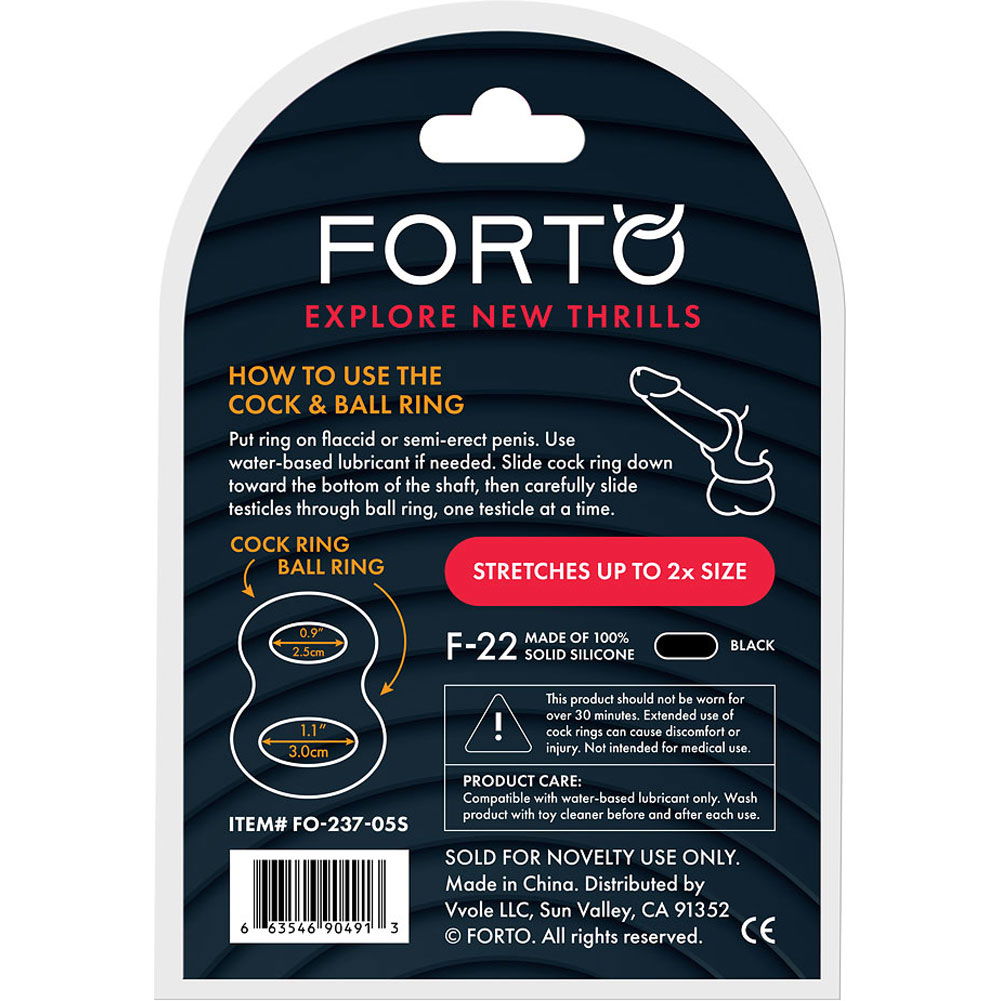 Forto F 22 Double Ring Liquid Silicone Small Black 4222
