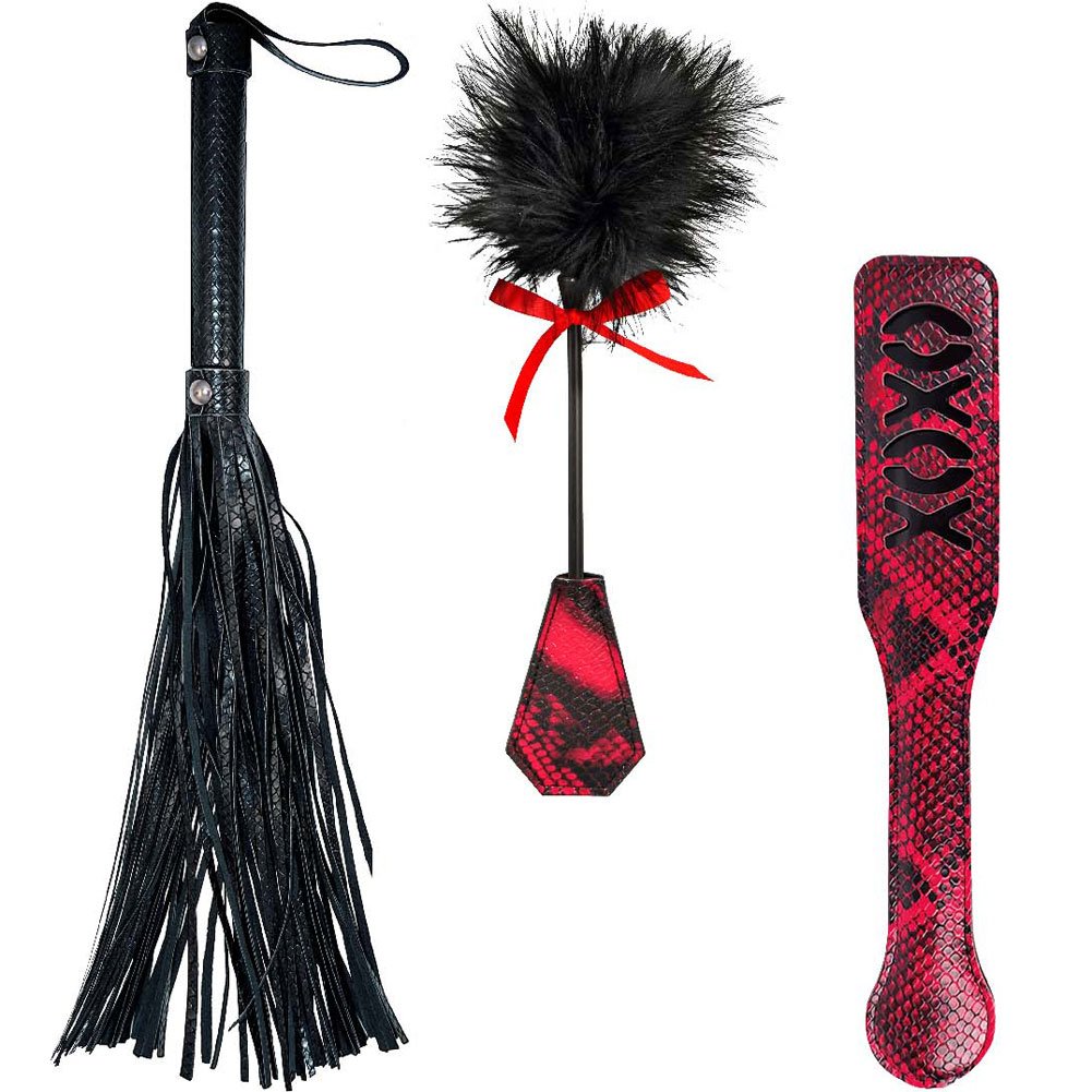 Lovers Kit Whip, Spank and Tickle Play Kit, Black/Red