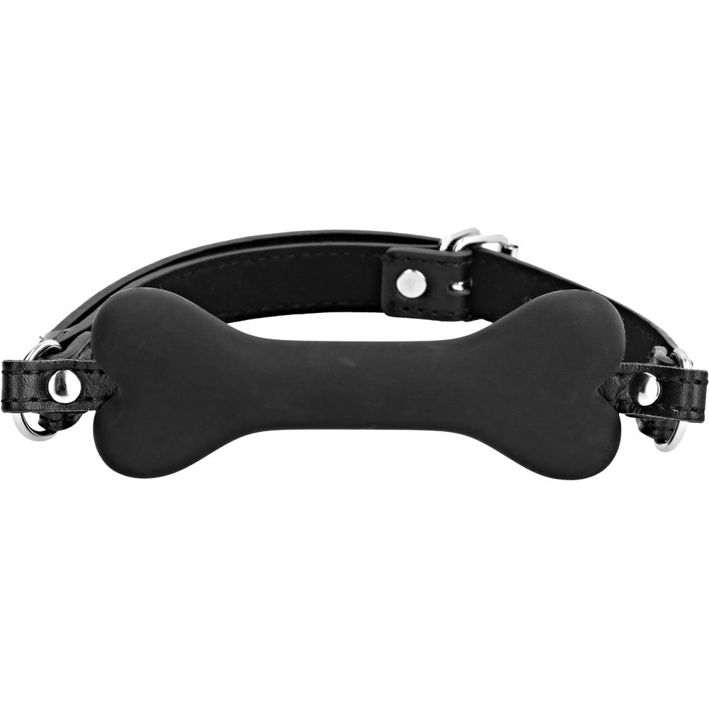 Ouch Silicone Bone Gag with Adjustable Bonded Leather Straps, Black