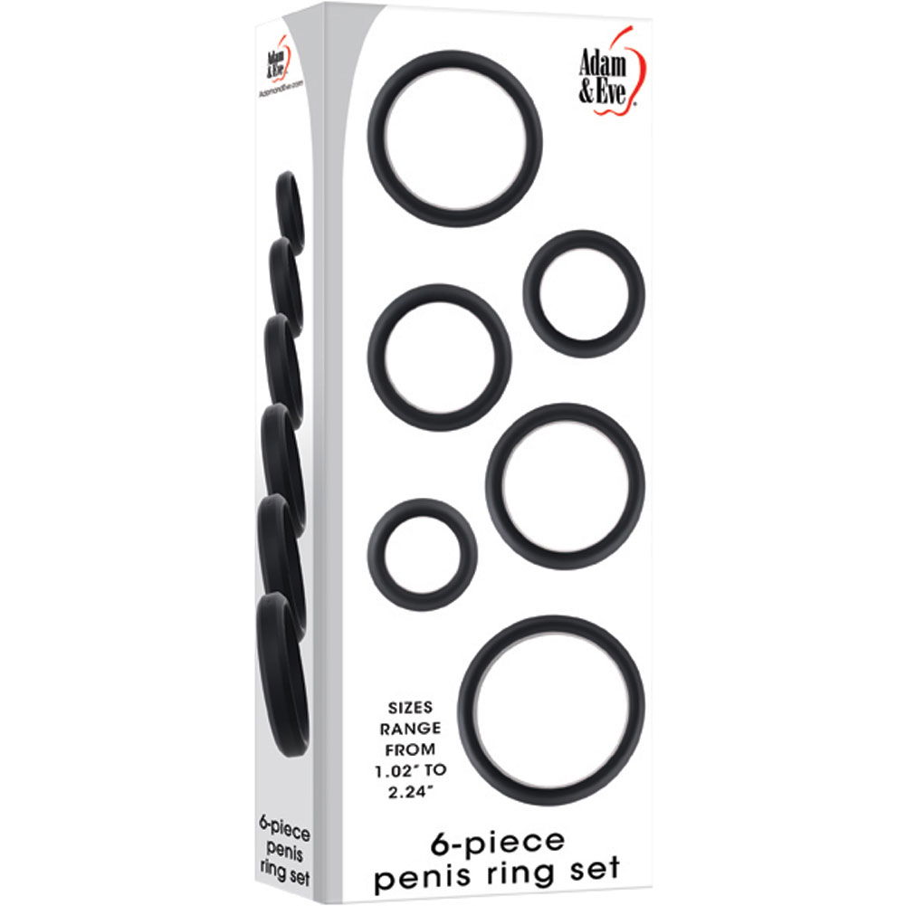 Adam and Eve 6-Piece Silicone Penis Ring Set, Black - dearlady.us