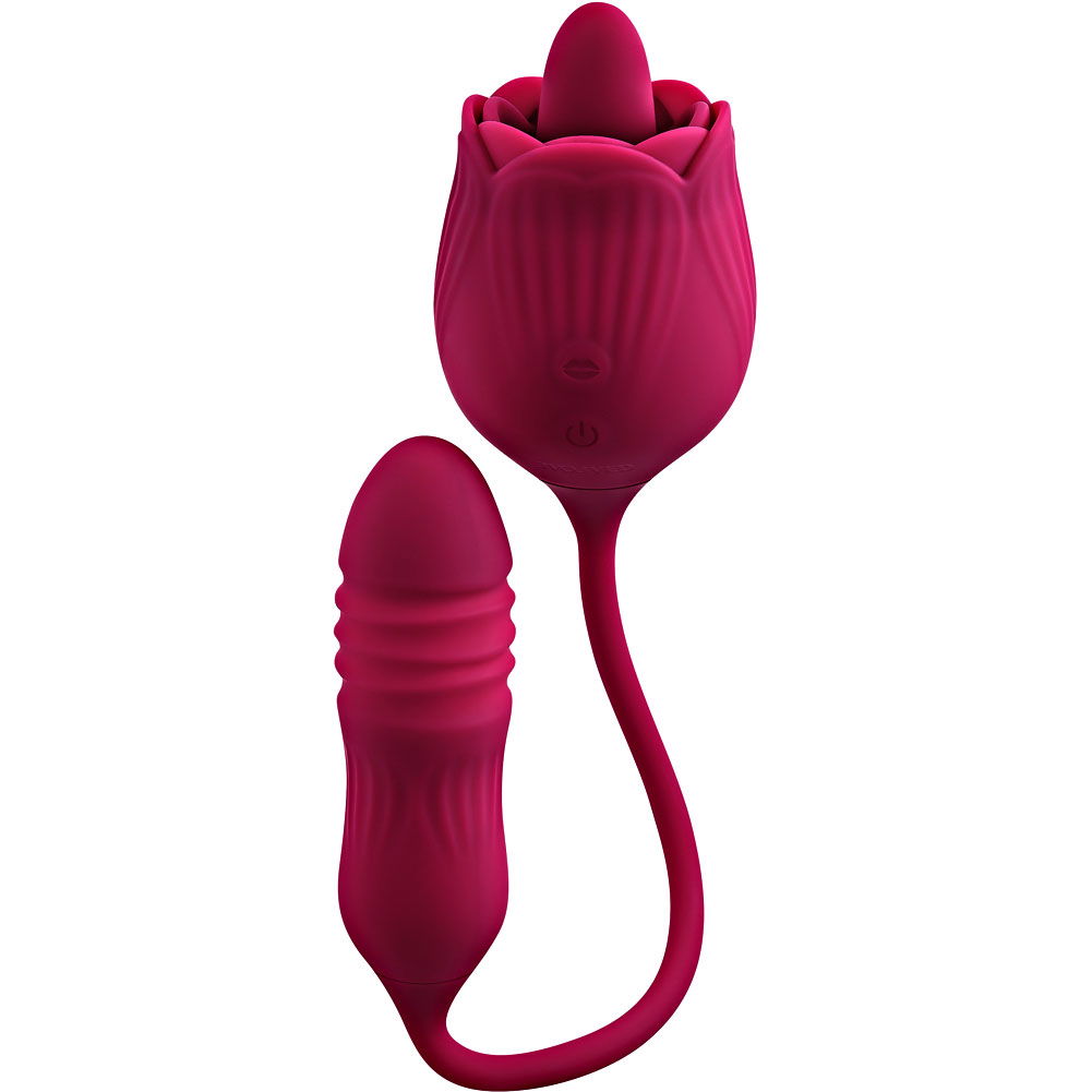 Evolved Wild Rose Dual Ended Thrusting Egg and Tongue Vibrator, 13.5