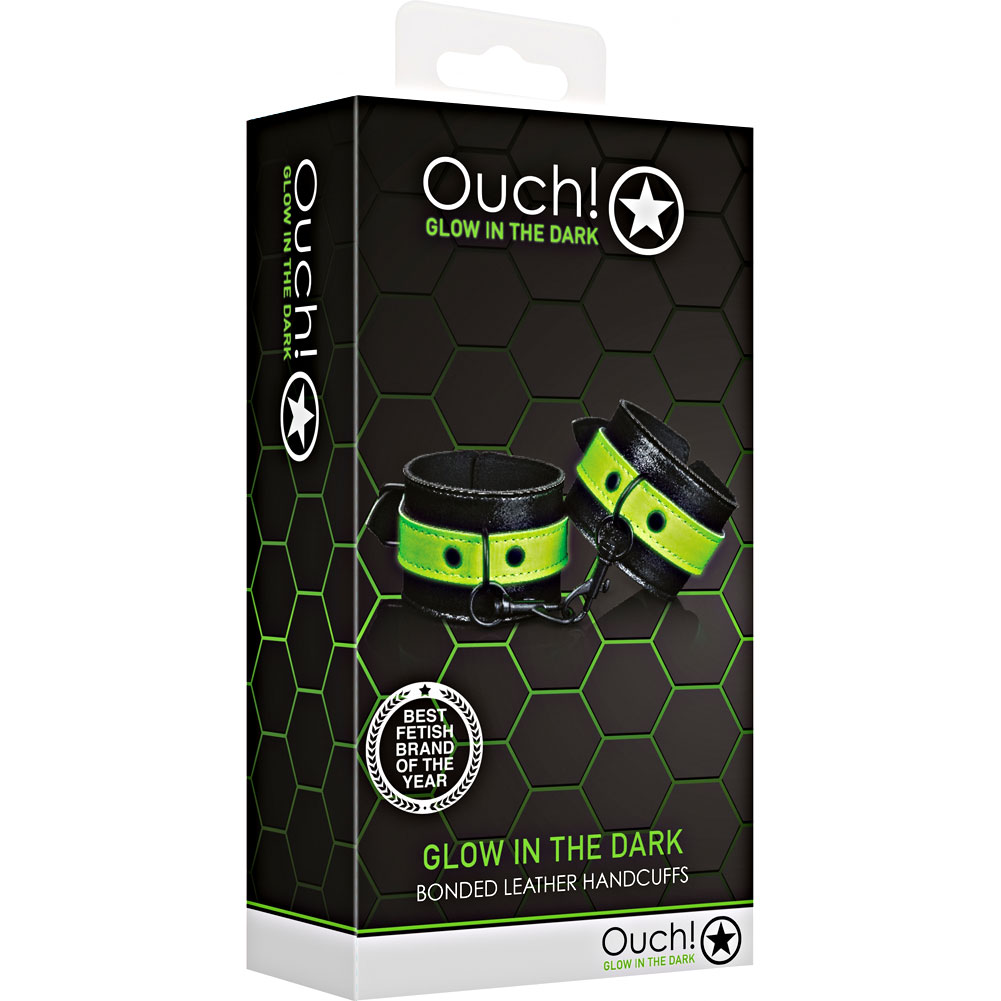 Ouch Glow in the Dark Bonded Leather Handcuffs, Neon Green - dearlady.us