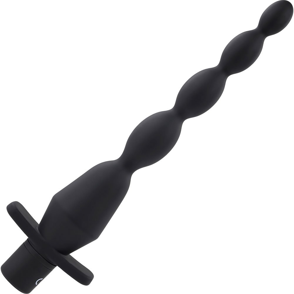 Selopa Vibrating Butt Beads Silicone Anal Probe, 8.75", Black