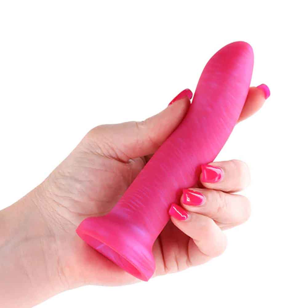 Royals Charlie Curved Metallic Silicone Dildo, 5.5", Pink - dearlady.us